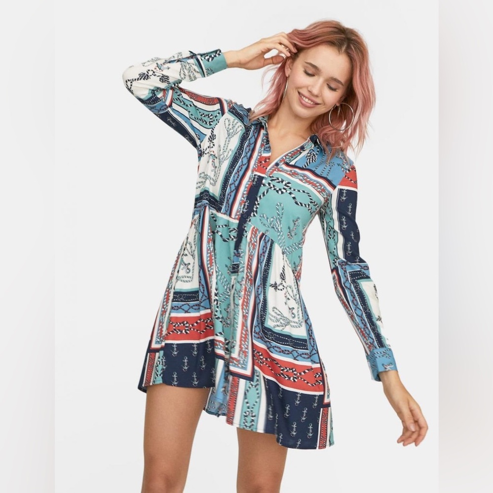Stradivarius, Women’s Nautical a-line shirt-dress, size M